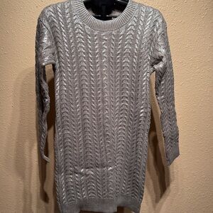 Women’s silver shiny coated cable knit long sweater | sweater dress size medium